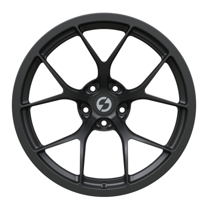 Strato Dynamics F5R forged monoblock wheel in Midnight Black finish, front view