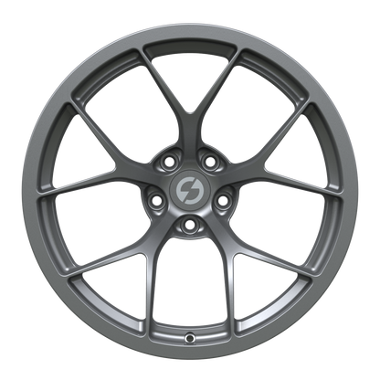 Strato Dynamics F5R forged monoblock wheel in Tactical Gray finish, front view