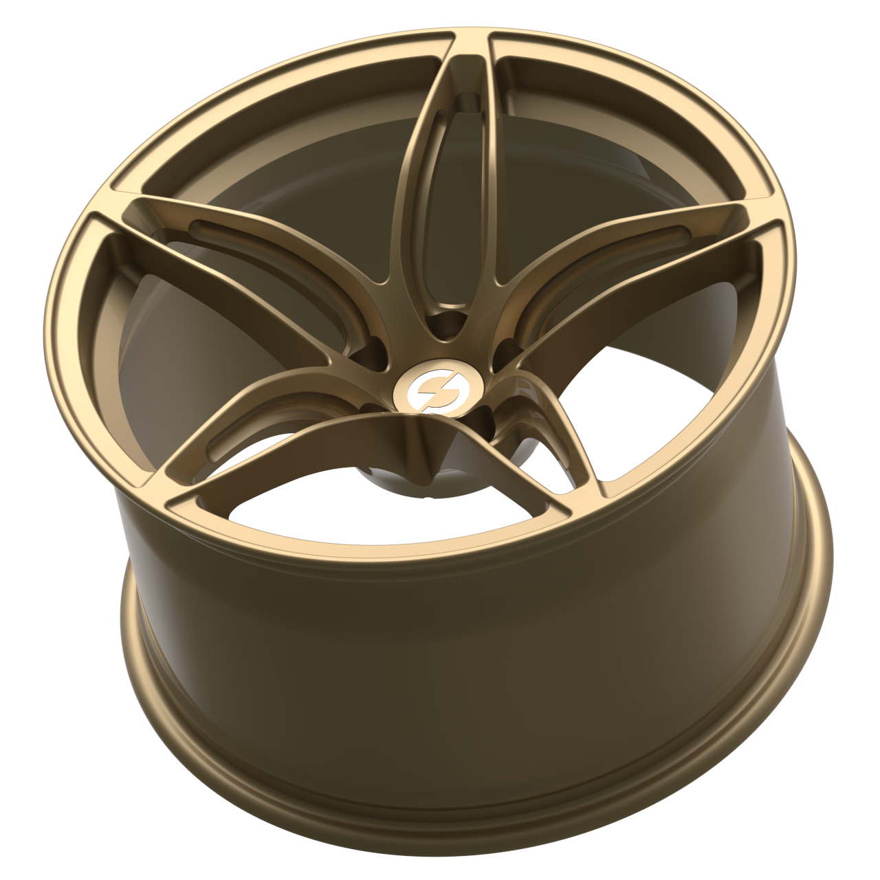 Rear angle of Strato Dynamics F5S forged wheel in Battle Bronze illustrating reinforced barrel construction for demanding performance use.