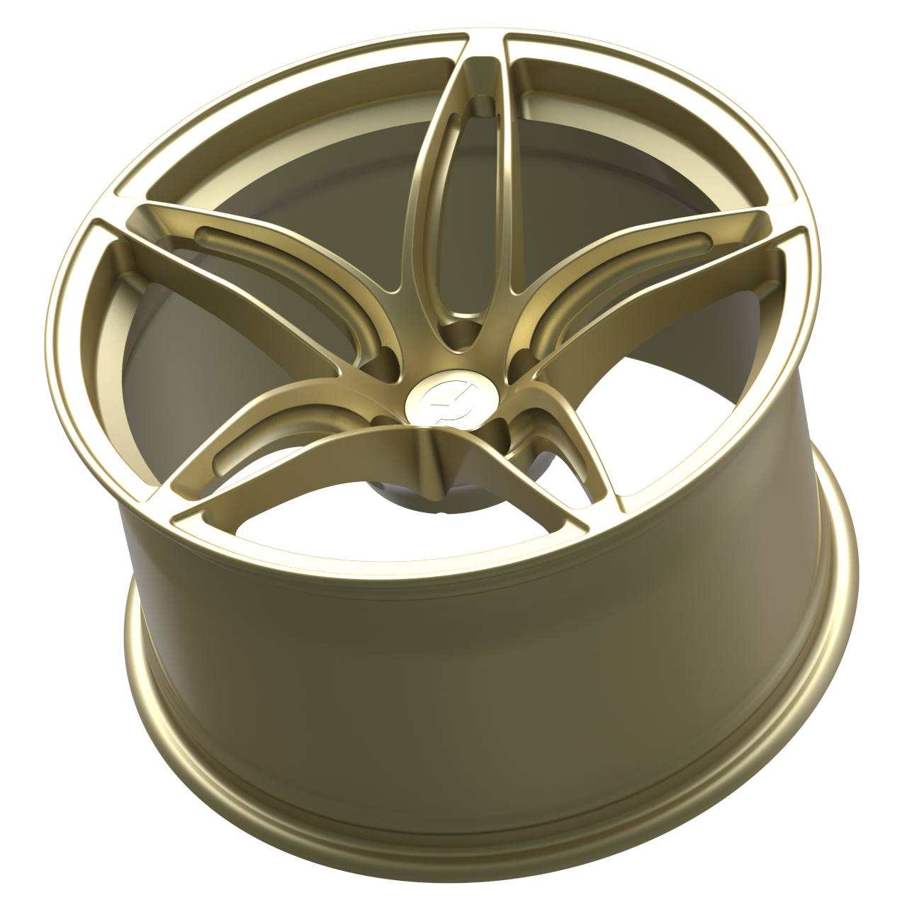 Rear angle of Strato Dynamics F5S forged wheel in Grand-Prix Champagne displaying deep structural barrel engineered for track-ready performance.