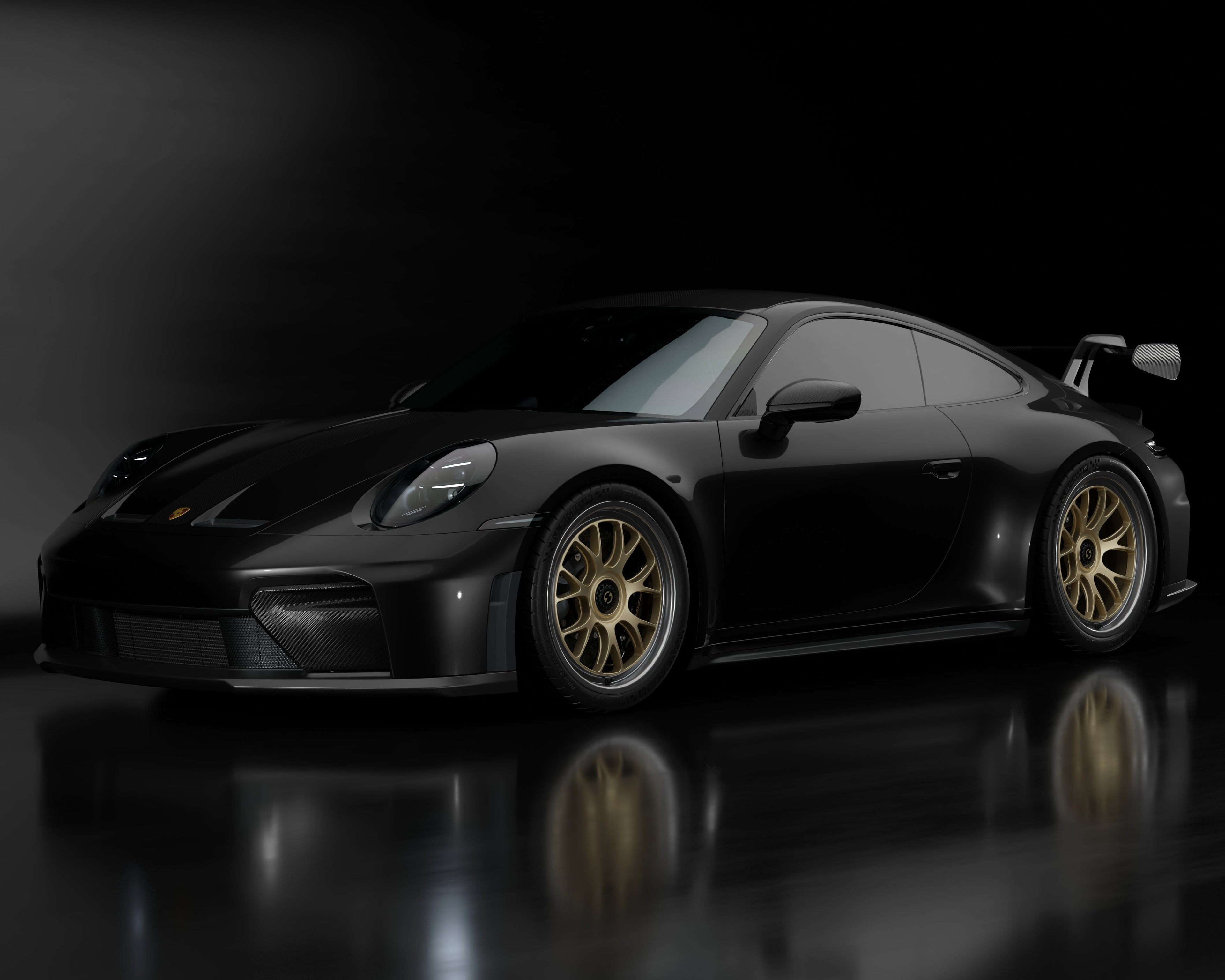 Strato Dynamics 992 GT3 with B7S Centerlock in Grand-Prix Champagne finish with polished lip.